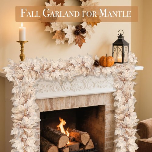 2 Pack 6 Ft Thanksgiving Decorations Fall Garland Maples Leaves Garlands Artificial Autumn Foliage Garlands Thanksgiving Garland for Home Farmhouse Porch Wedding Table Mantle Fireplace Party Christmas
