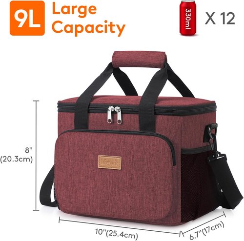 Lifewit Insulated Lunch Bag - Soft Cooler Tote for Adults | Burgundy, 12-Can Capacity (9L)