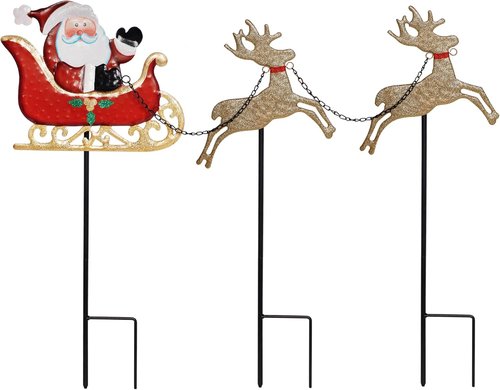 FORUP Christmas Garden Stakes - Lighted Santa Claus & Reindeer Outdoor Yard Ornaments | Festive Decor