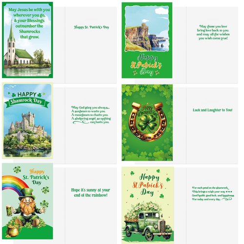 ceiba tree Happy St. Patrick's Day Cards with Envelopes & Stickers 20 Pcs for Kids and Adults Irish 4x6 inch Blessings Message inside 10 Designs Shamrock Lucky Day Religious Saint Patricks Day Cards