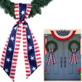 YKW Patriotic Wreath Sash - Premium Cotton Linen, 2 Pack, 5" W x 56" L, Red White Blue Stars & Stripes Decor