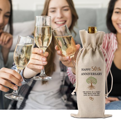 50th Milestone Anniversary Wine Bag 50 Year WeddingAnniversary Gifts for Her Him Couple Parents Happy Anniversary Cool Gifts Marriage Engagement Party Decorations Wine Bags