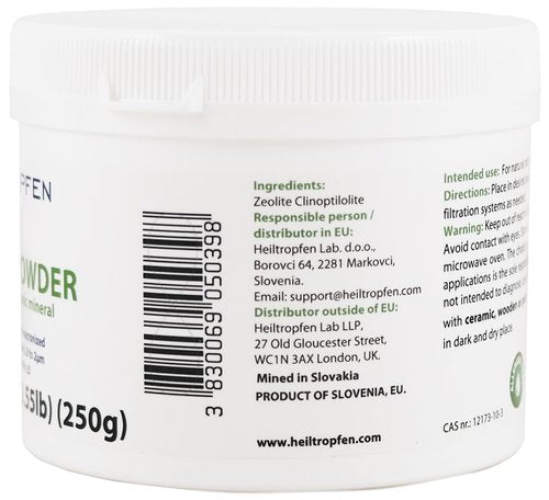 Zeolite Powder | 3X Activated | 0.55 Pound 250g | Ultra FINE Less-Than 2 µm | Clinoptilolite 94+-3% | Natural Mineral Dust | Heiltropfen®