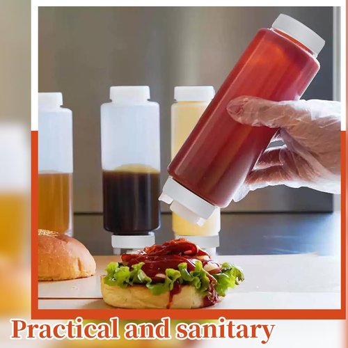 LECEHIVO 12 Pcs 32 oz Condiment Squeeze Bottles with Labels,Inverted Clear Refillable Bottles Plastic Sauce Dispenser for Restaurant Kitchen Ketchup, Dressing, and Sauces