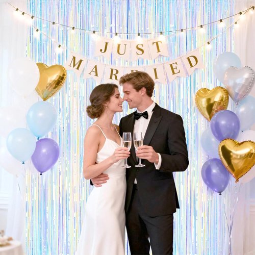 JijAcraft Iridescent Tinsel Foil Fringe Curtain - Holographic Party Backdrop | 3 Pack for Celebrations