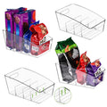 Hiitytin 4 Pack Clear Pantry Organizer Storage Bins Removable Snack Organizer Plastic Cabinet Organizers Racks with 3 Dividers, Refrigerator Bins, Kitchen Storage