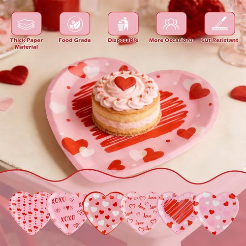 sqzrmdcg 60 Pcs Valentine's Day Disposable Heart Paper Plates, 9 Inch Red and Pink Heart Shape Paper Plates for Wedding Dinners, Romantic Themed Parties Essential Supplies, Valentine‘s Day Gift