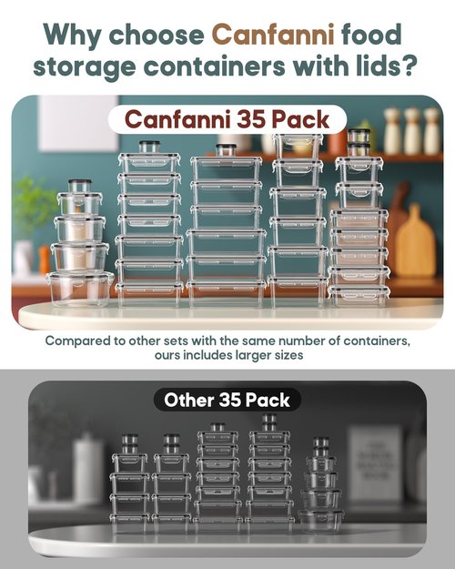 70 PCS Food Storage Containers with Lids Airtight, (35 Lids & 35 Containers) Leak proof Containers Set for Kitchen, Meal Prep, BPA-Free, PVC-Free Plastic, Microwave/Dishwasher Safe, Extra Labels & Pen