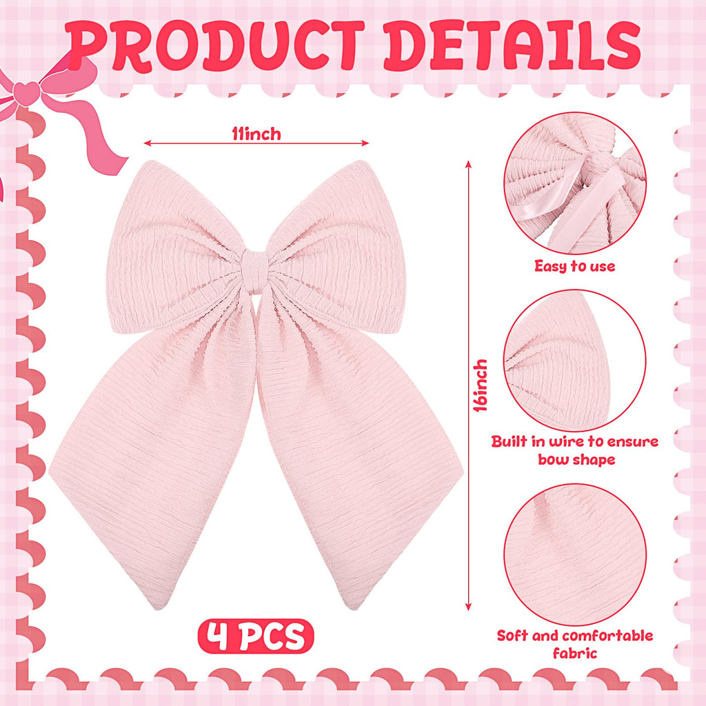 Riceshoot 4 Pcs Large Crib Bows 11 x 16 inch Coquette Bow Decorations for Nursery Crib Canopy Bed Large Bow Room Nursery Decor Infant Bassinet Bedroom Decor for Gender Reveal Gifts (Pink)