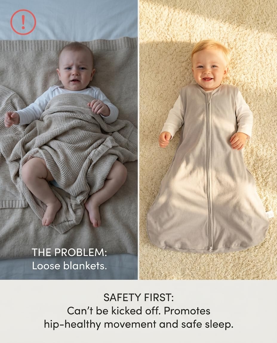 TURMEWU 3 Pack Baby Sleep Sack 0-6 Months 100% Organic Cotton, 0.5 TOG Lightweight Wearable Blanket, 2-Way Zipper Sleeping Bag, Cotton&Fawn&Grey