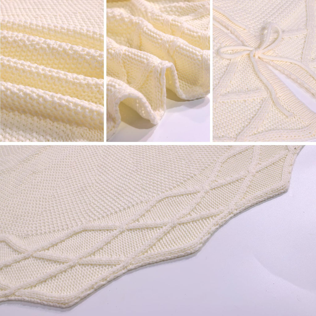 WBHome Christmas Tree Skirt, 48 inch Cable Knit Knitted Thick Rustic Holiday Decoration, Christmas White