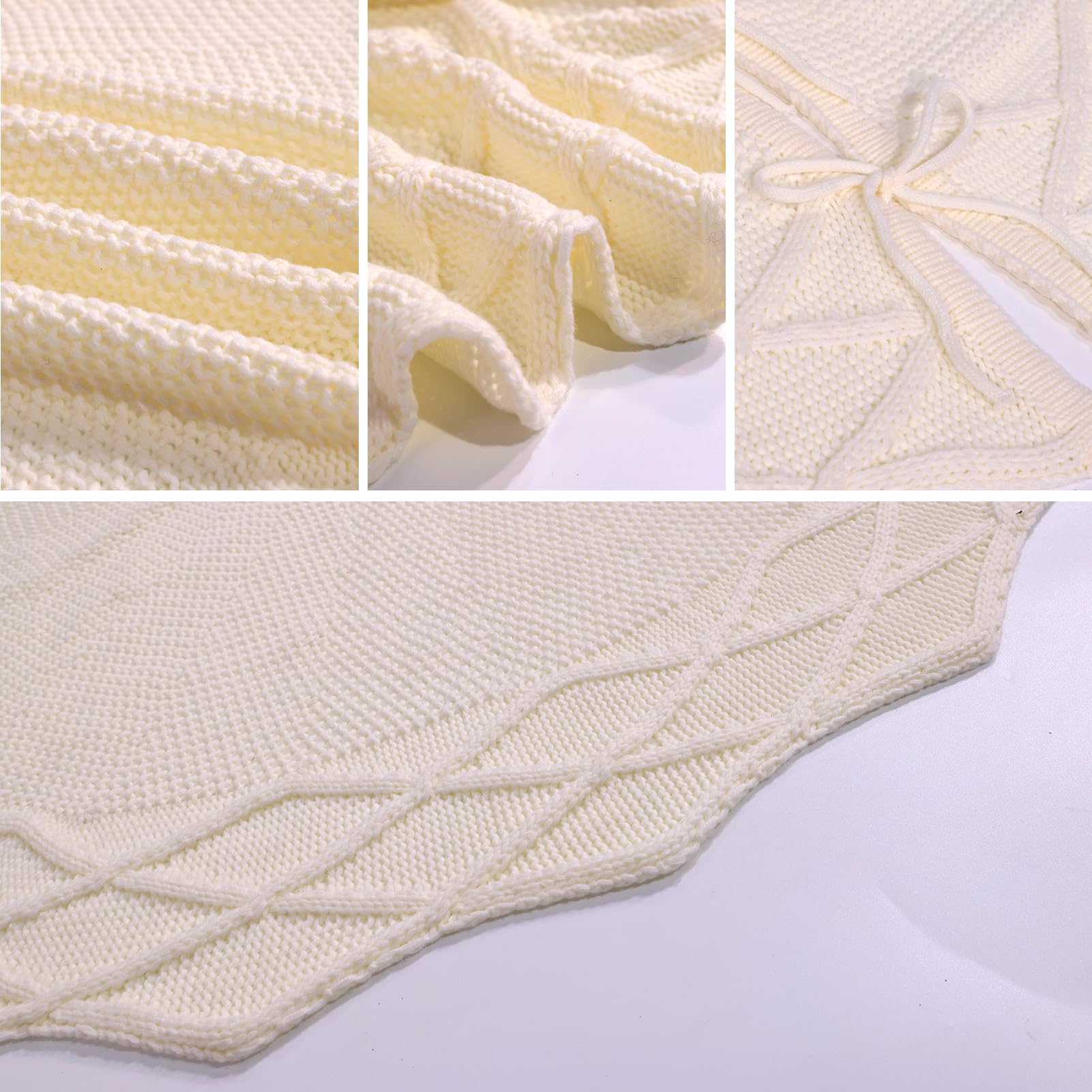 WBHome Christmas Tree Skirt, 48 inch Cable Knit Knitted Thick Rustic Holiday Decoration, Christmas White