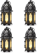 IMAGE Metal Candle Lantern - 6.7" Hanging Moroccan Birdcage Holder with Glass - Black Tabletop Decor