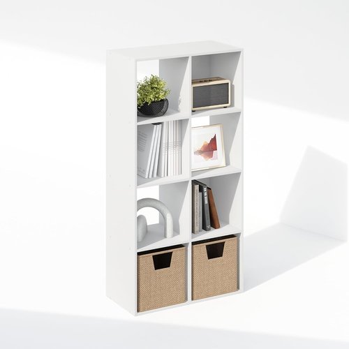 Furinno PELLI 8-Cube Bookshelf - Stylish Horizontal Storage Organizer for Living Room & Home Office | White, 11.7 x 23.7 x 47