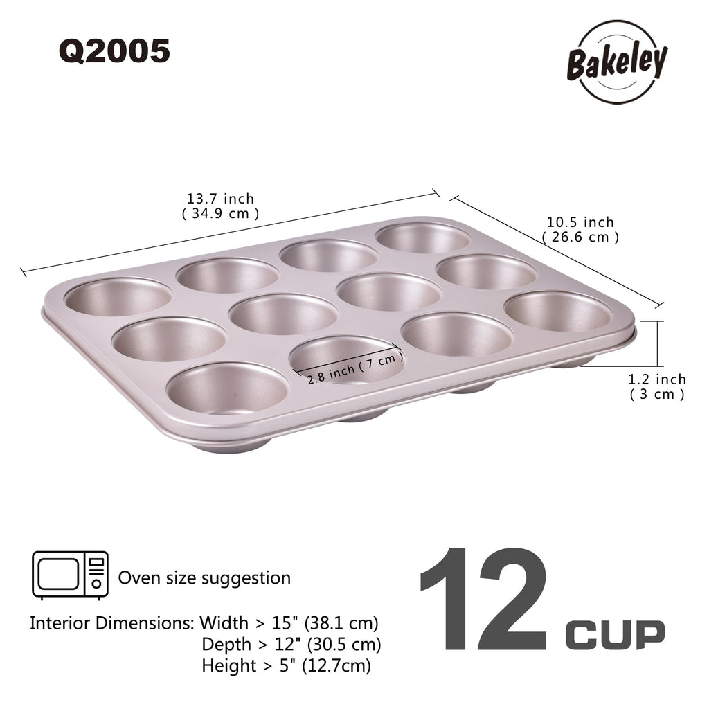 Bakeley Nonstick 12-Cup Muffin Pan, Non-Toxic, 2-Pack, Champagne Gold, Oven/Dish Safe