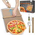 Sliding Pizza Peel, Pizza Slider Paddle with Pizza Cutter Rocker, Non-Stick Pizza Peel Slider with Handle Detachable Transfers pizza shovel, 12" Stainless Steel Sliding Pizza Peels with Baking cloth