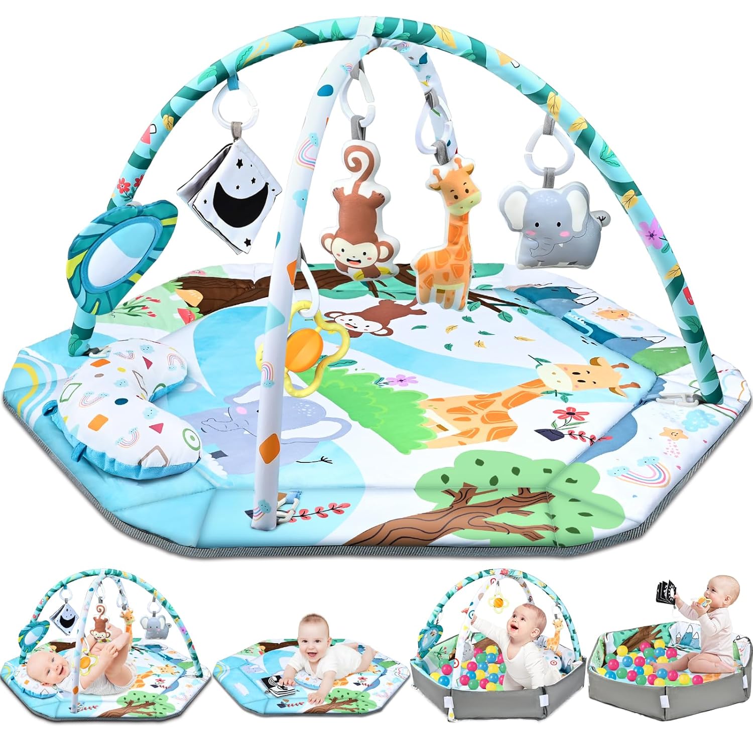 Skiennix Baby Gym Play Mat - 8-in-1 Tummy Time & Ball Pit | Washable Activity Mat for Sensory Development