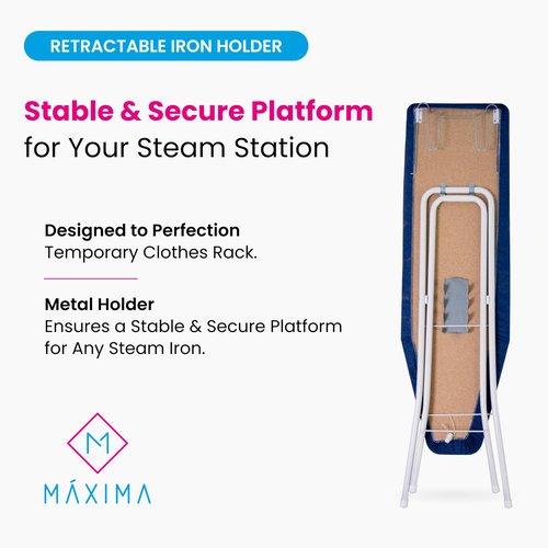 M Maxima | Ironing Board | Size 35x12'' | Retractable Wire Iron Rest | 4 Leg Iron Board | Thick Heavy Padded 4 Layers, Scorch Resistant Foam Cover
