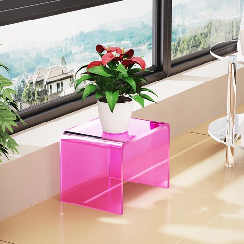 Dewrhiixe Acrylic Step Stool Small Stool,Clear Acrylic Foot Stool for Bathroom Bedroom Kitchen with Non-Slip,Holds Up to 250lbs Pink (with Non-Slip, 12.6'' x 9'' × 9.8'')