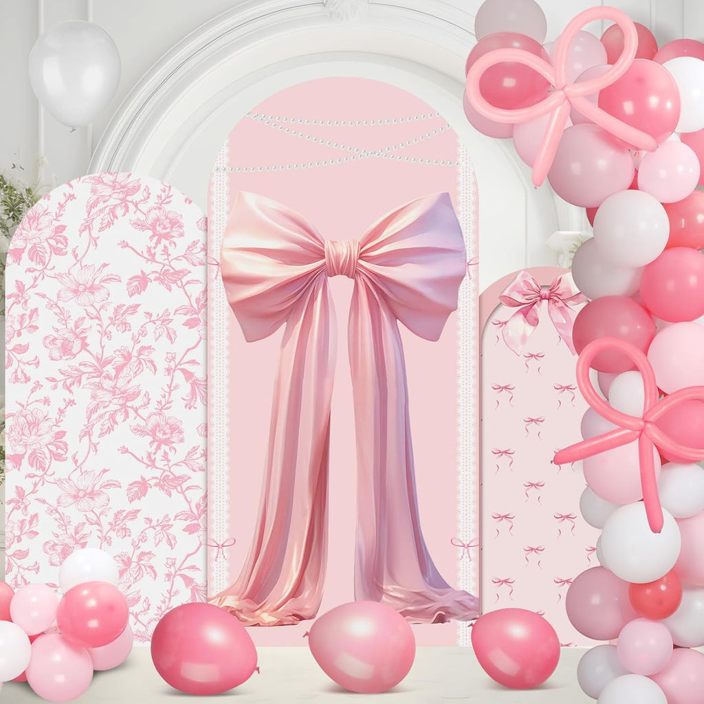 Soulchen Pink Bow Floral Arch Backdrop Set - 3 Covers with 200 Balloons for Wedding & Party Decor | 4/5/6 ft