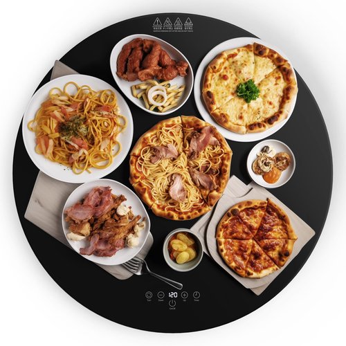 Electric Circle Warming Tray，Auto-Turntable 360°Rotation, Food Warmer for House Parties, Chafing Dishes for buffet,9 Temp Settings, Heating Food 24in