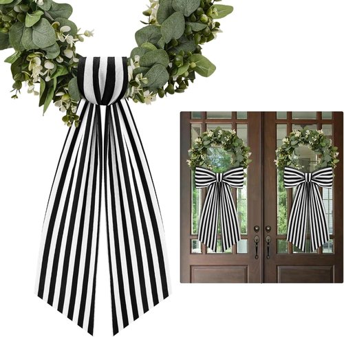 AZYM Wreath Sash Set - Elegant White & Black Ribbon Accessories for Indoor/Outdoor Decor