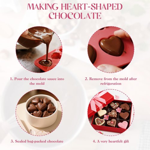 Feehope 3Pcs Heart Molds Silicone, Premium Heart Silicone Mold for Baking, Chocolate, Non-stick Silicone Heart Mold for Cakes Candies Soap
