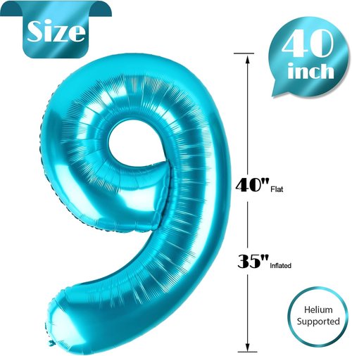Blue Number 9 Balloon by [Brand Name] - 40 Inch Giant Birthday Decoration for Boys & Girls