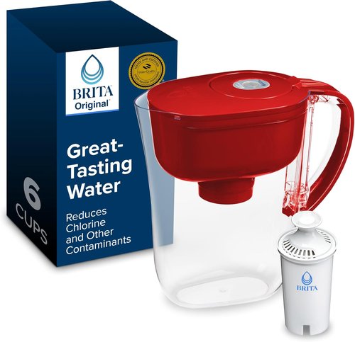 Brita Metro Water Filter Pitcher - SmartLight Indicator, BPA-Free, 6-Cup Capacity, Fiery Red