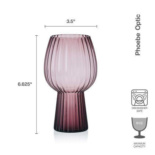 Mikasa Phoebe Modern 19 Oz. Optic Goblet Cups Tall Drinking Glasses, Set of 4, Lilac
