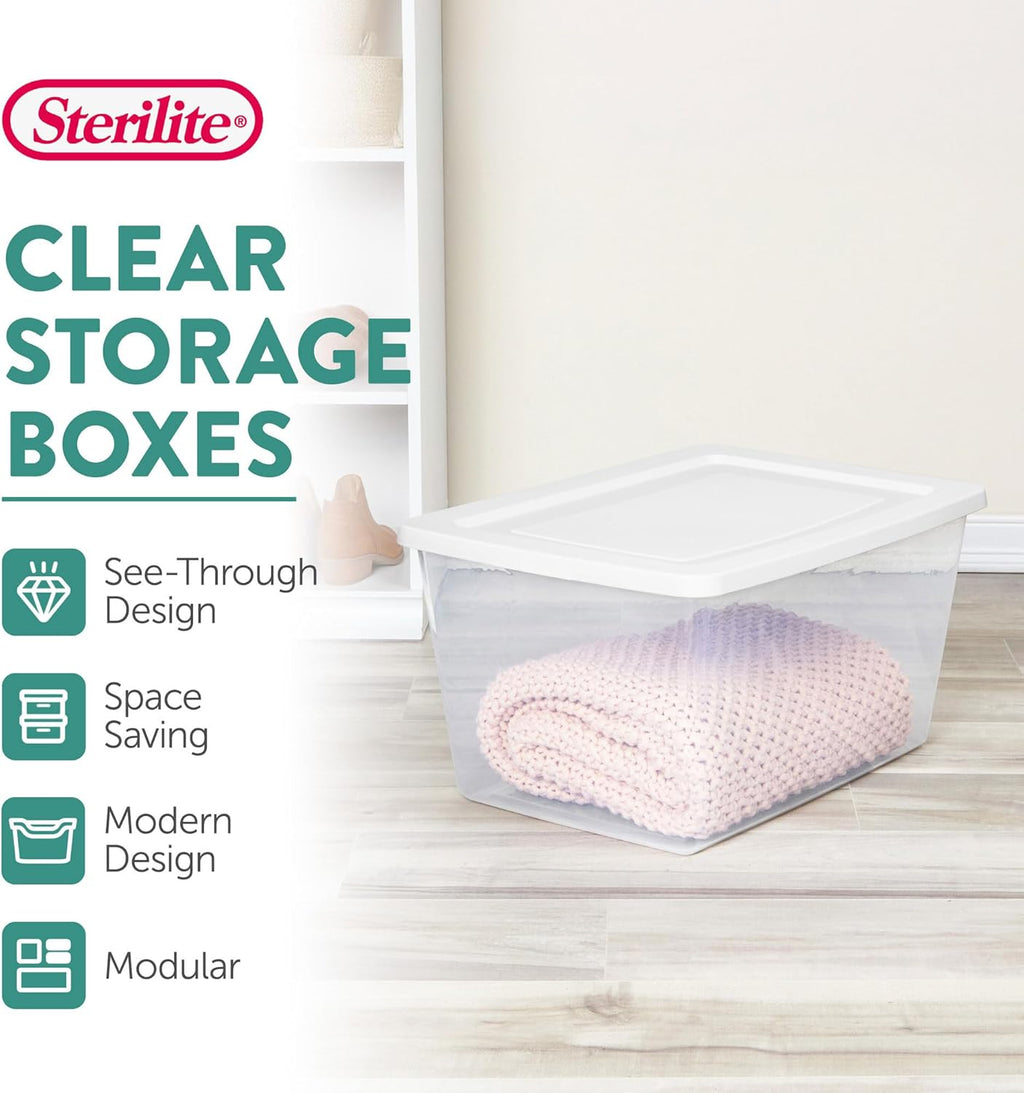 Sterilite 8-Pack Storage Bins - Clear Heavy-Duty Plastic Containers with Lids | 58 Quart for Organizing