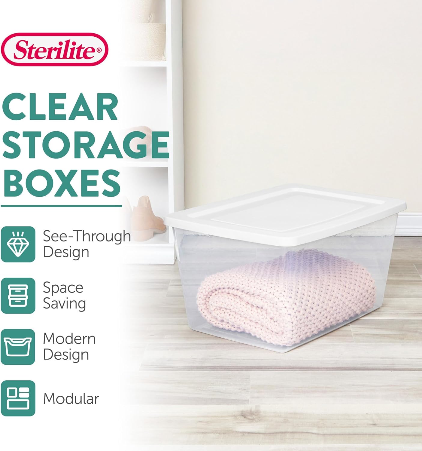 Sterilite 8-Pack Storage Bins - Clear Heavy-Duty Plastic Containers with Lids | 58 Quart for Organizing