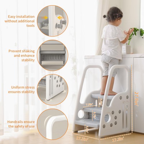 Toddler Step Stool for Kids，Toddler Step Ladder for Step Stool for Bathroom, Kitchen and Toilet Potty Training Learning Helper with Handles (Three Floors)