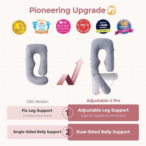Momcozy Pregnancy Pillow - Dreamlign U Pro Maternity Support with Adjustable Leg Pillow | 50-72 Inch Full Body Comfort