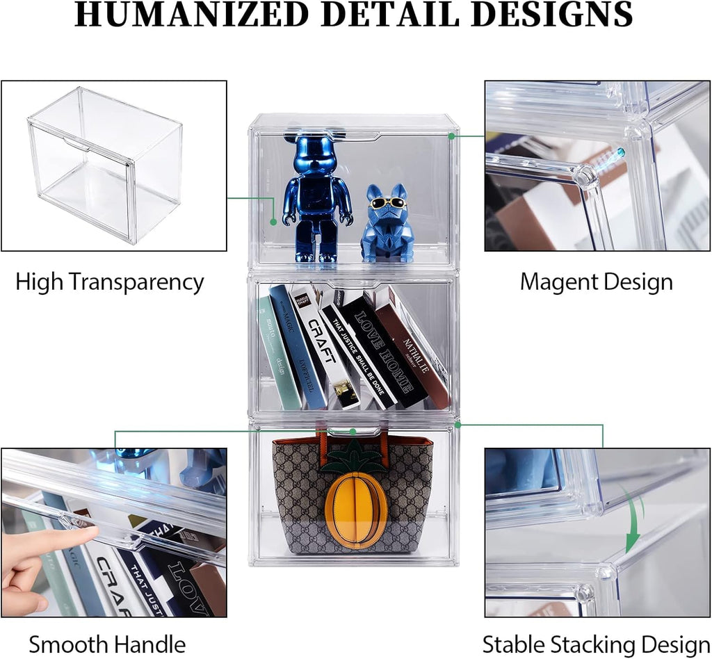 Skiennix Purse Organizer - 5-Pack Stackable Clear Acrylic Storage Bins with Magnetic Door | Ideal for Handbags and Collectibles