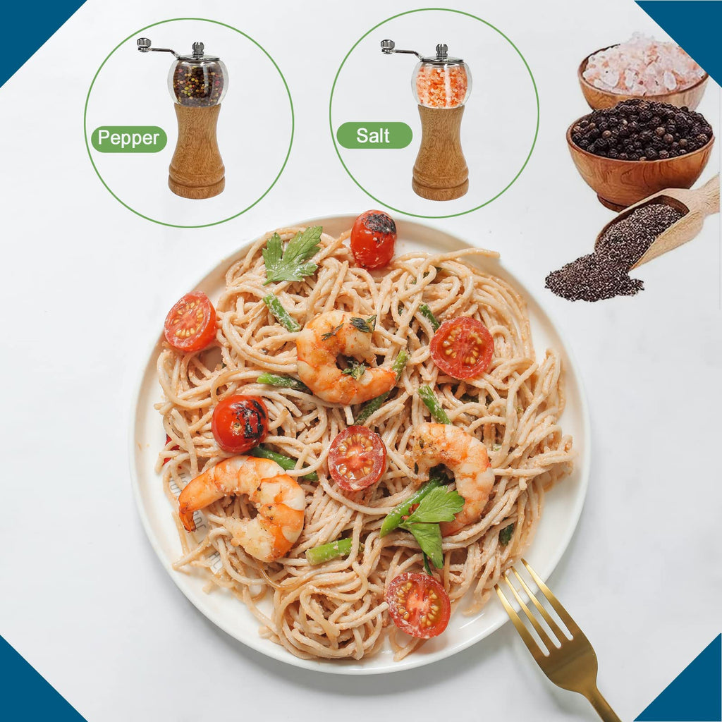 VEIZIBEE Salt and Pepper Grinder Set Wooden Pepper Salt Grinder Set Manual Pepper Mill Set Classical Hand Shake Ceramic Blades Metal Handle Wooden Pepper Shaker with Adjustable Coarseness