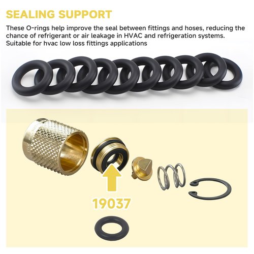 10Pack 19037 ORing Seals, Compatible with Yellow Jacket SealRight 1/4" Quick Couplers 19109 and 19209, HVAC Low Loss Fittings, Compatible with Yellow Jacket Hose Gasket, Refrigerant Hose Seal Rings