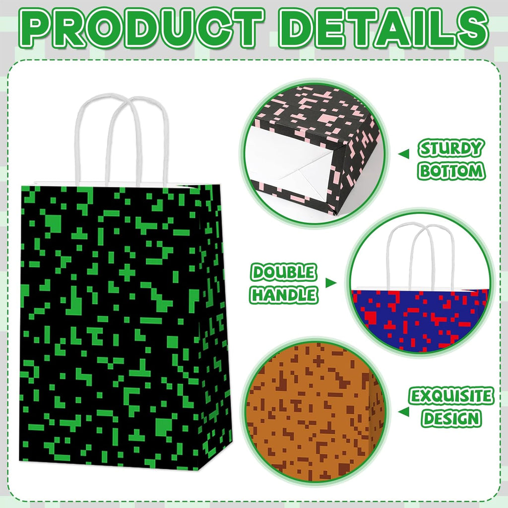 Skiennix Pixelated Party Favor Bags - 12 PCS Video Game Themed Treat Bags for Boys & Girls | Birthday & Baby Shower Decor