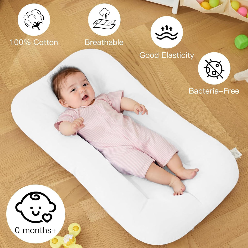 Baby Lounger - Bionic Design for Newborns | Soft Organic Cotton, Breathable for Infants 0-18 Months (White)
