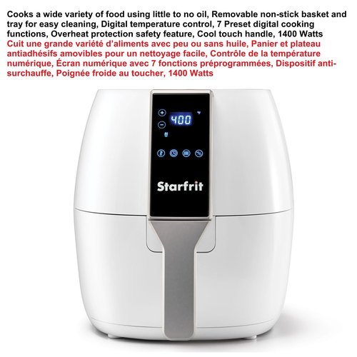 Starfrit Electric Digital Air Fryer - 3.5L Capacity - LED Touch Screen - 7 Preset Functions - 1400W