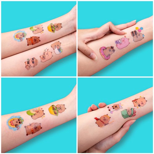 96 PCS Funny Capybara Capy Pre-Cut Temporary Tattoos for Kids | Super Cute Themed Birthday Party Favors, Supplies, Decorations, Animal Fake Tattoo Stickers, School Rewards Prizes & Gifts Boys & Girls