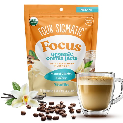 Four Sigmatic Vanilla Focus Mushroom Coffee Latte Plant-Based Organic Instant Latte with Lion’s Mane Mushroom for Focus and Mental Clarity Made With Just 6 Organic Ingredients 4.23 oz Bag