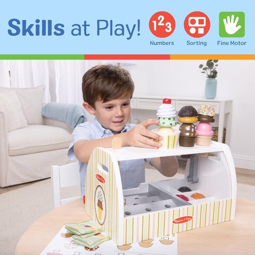 Melissa & Doug Wooden Ice Cream Counter Set - 28 Pretend Play Food Accessories for Kids 3+