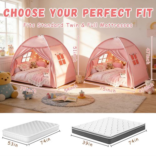 Jiangcha Full Size Kids Play Tent, Indoor Privacy Canopy Teepee for Boys & Girls, Portable Dark Room Sleeping Tent for Bedroom Floor Camping