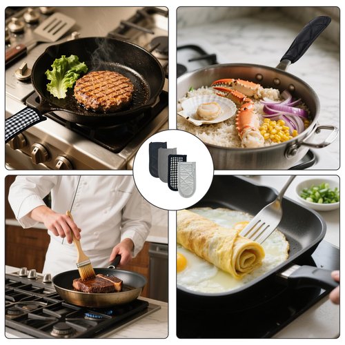 Cast Iron Handle Cover 4-Pack, Heat Resistant Non-Slip Iron Skillet Handle Sleeves, Suitable for Pan Grip for Kitchen, Baking and BBQ Cookware (Classic Styles)