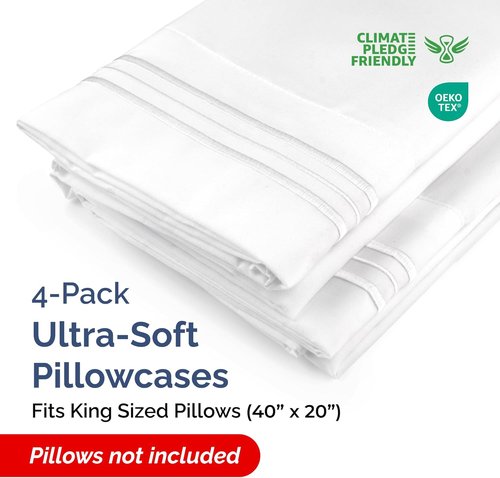 King Pillow Cases by [Brand Name] - Ultra Soft Hotel Quality Covers | Wrinkle-Free, Stain-Resistant - 4 Piece Set in White