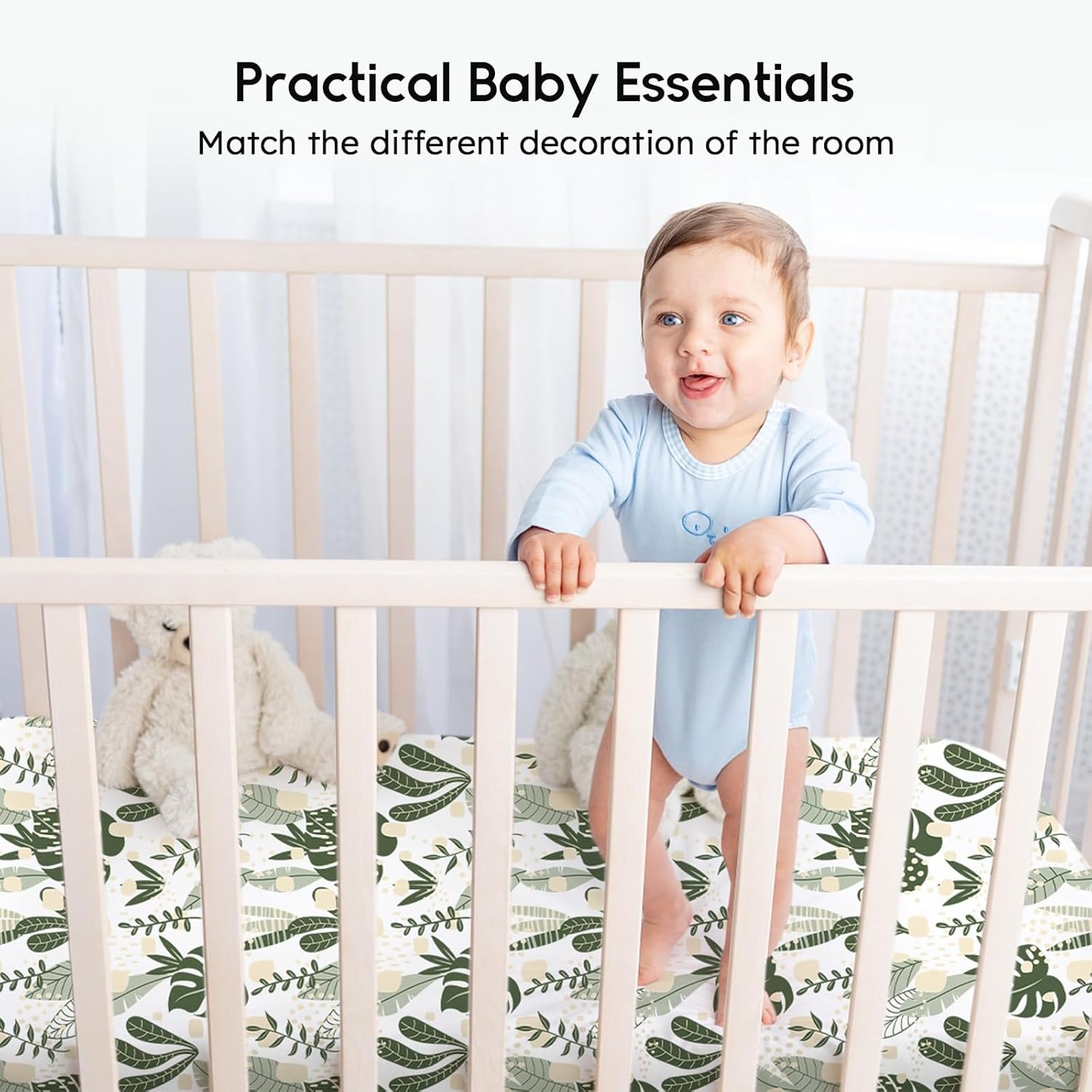 Yoofoss Fitted Baby Crib Sheets - Super Soft Microfiber 2-Pack for Standard Crib & Toddler Mattress | 28x52x8in Green & Banana Leaves