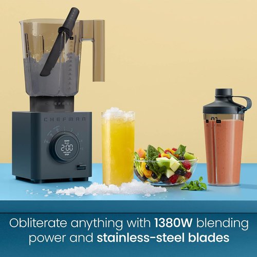 Chefman Obliterator 48 oz Countertop Blender - 1380W Power for Smoothies & Ice Crushing | Includes 2 Travel Jars - Midnight