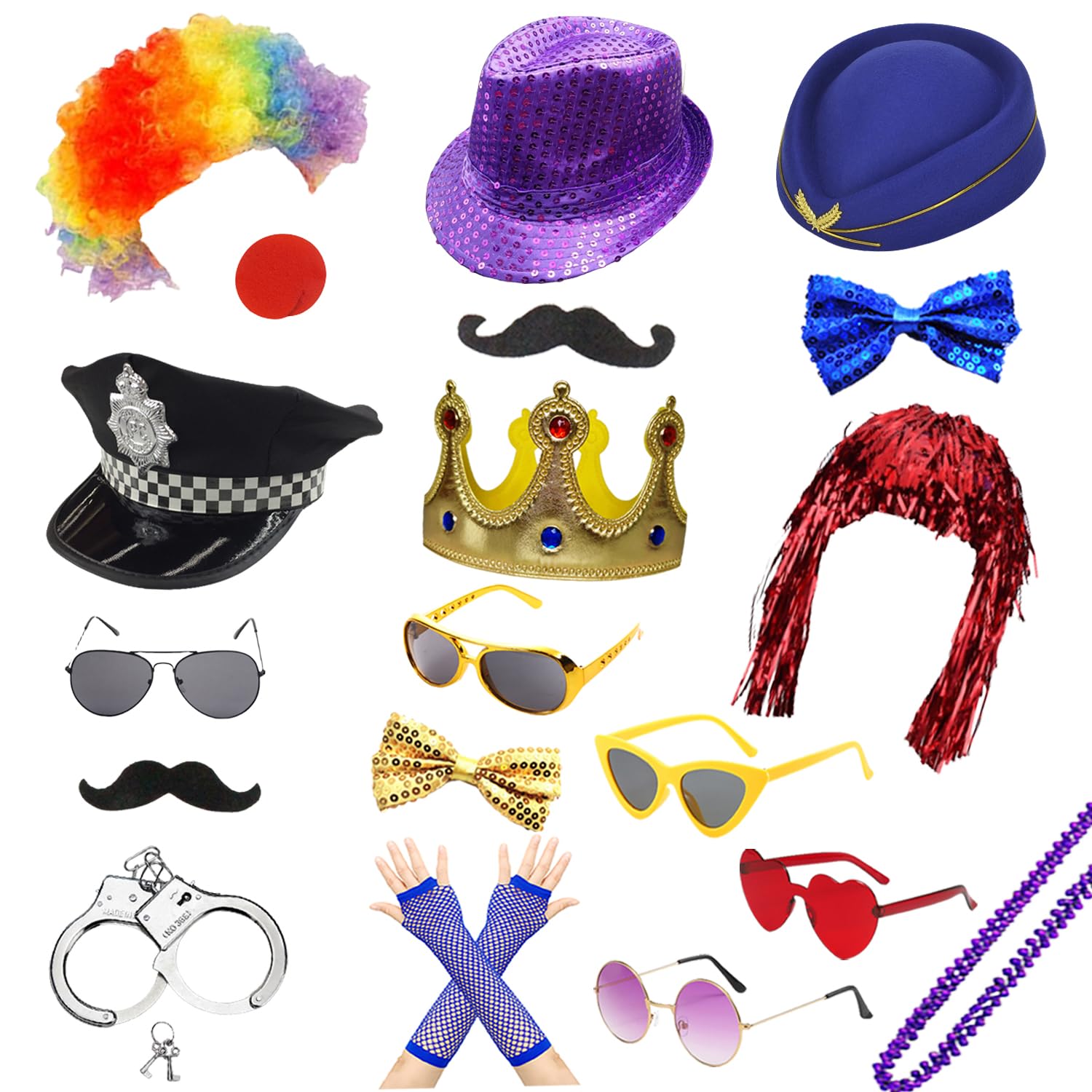 21 Pcs Funny Party Photo Booth Props Set for Adults Assorted Dress Up Costume Hats Props Fun Sunglasses Fun Photo Booth Kits for Wedding Props, Birthday, Cosplay, Bachelorette Party Supplies