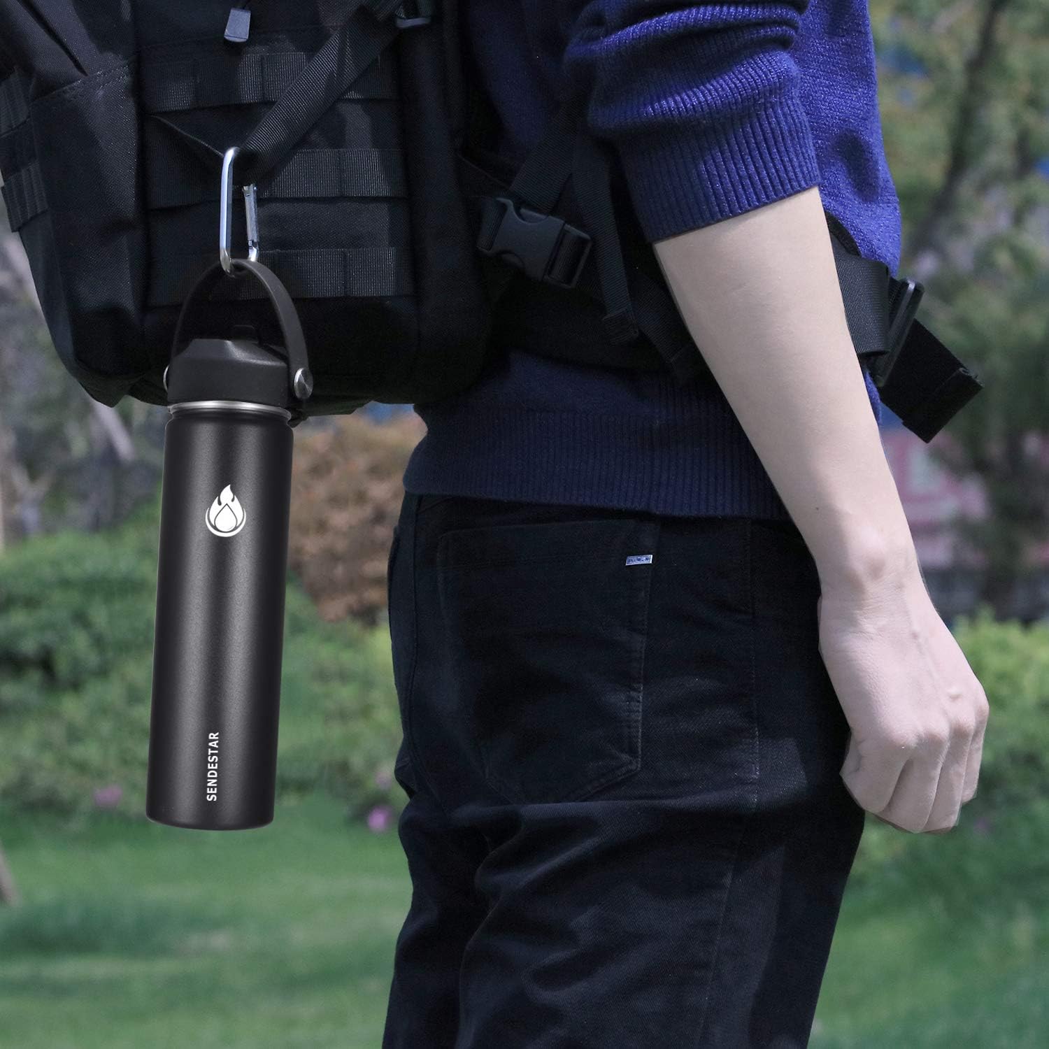 SENDESTAR Insulated Water Bottle - 24 Oz Double Wall Vacuum Stainless Steel | Keeps Drinks Hot or Cold (Black)